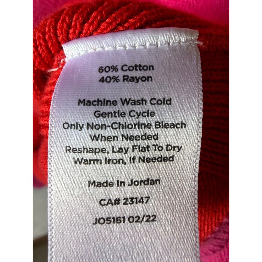 Talbots Colorblock V-Neck Cardigan Sweater Red Pink Trim Size L Cotton Rayon - Picture 8 of 8